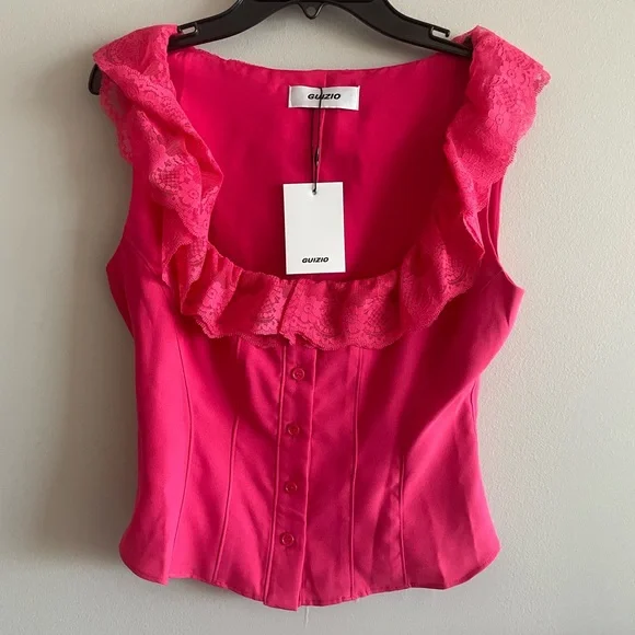 GUIZIO Paloma Lace Top - Fatale Pink XS - Picture 2 of 6